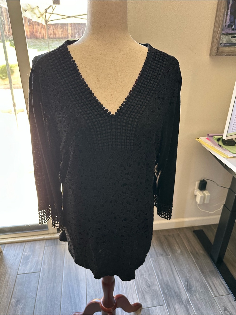 Ford Black Crochet Detail Knit Top
